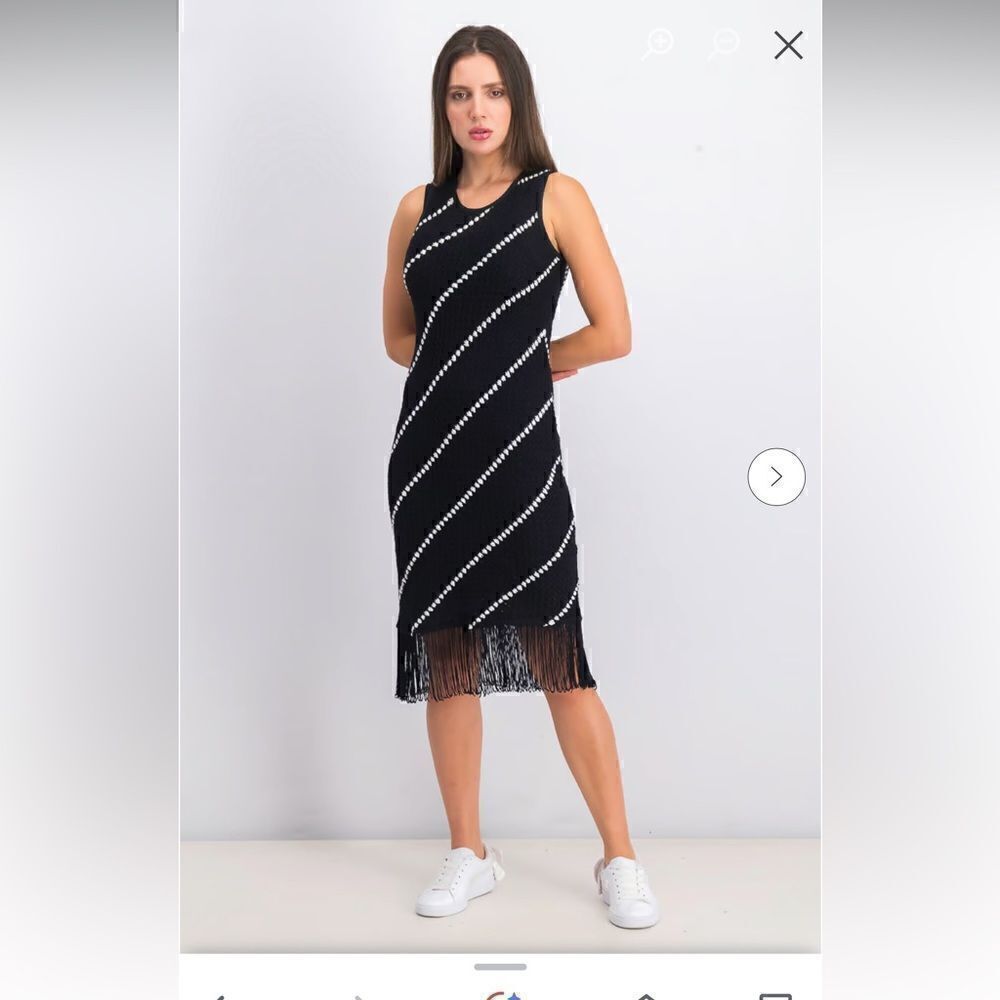 International Concepts MIDI Striped Crochet Fringe Dress Size Médium